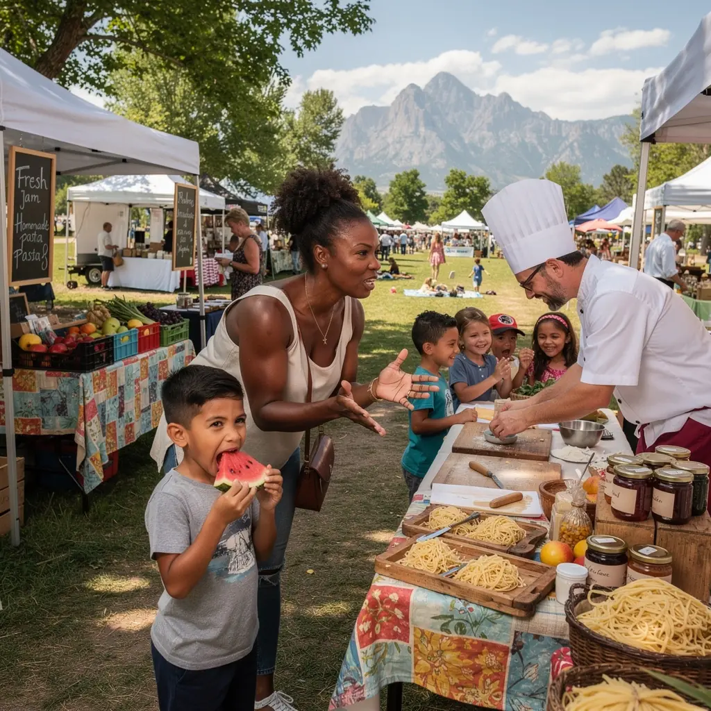 Zestaw tradycyjnych potraw amerykańskich serwowanych na festiwalu kulinarnym.